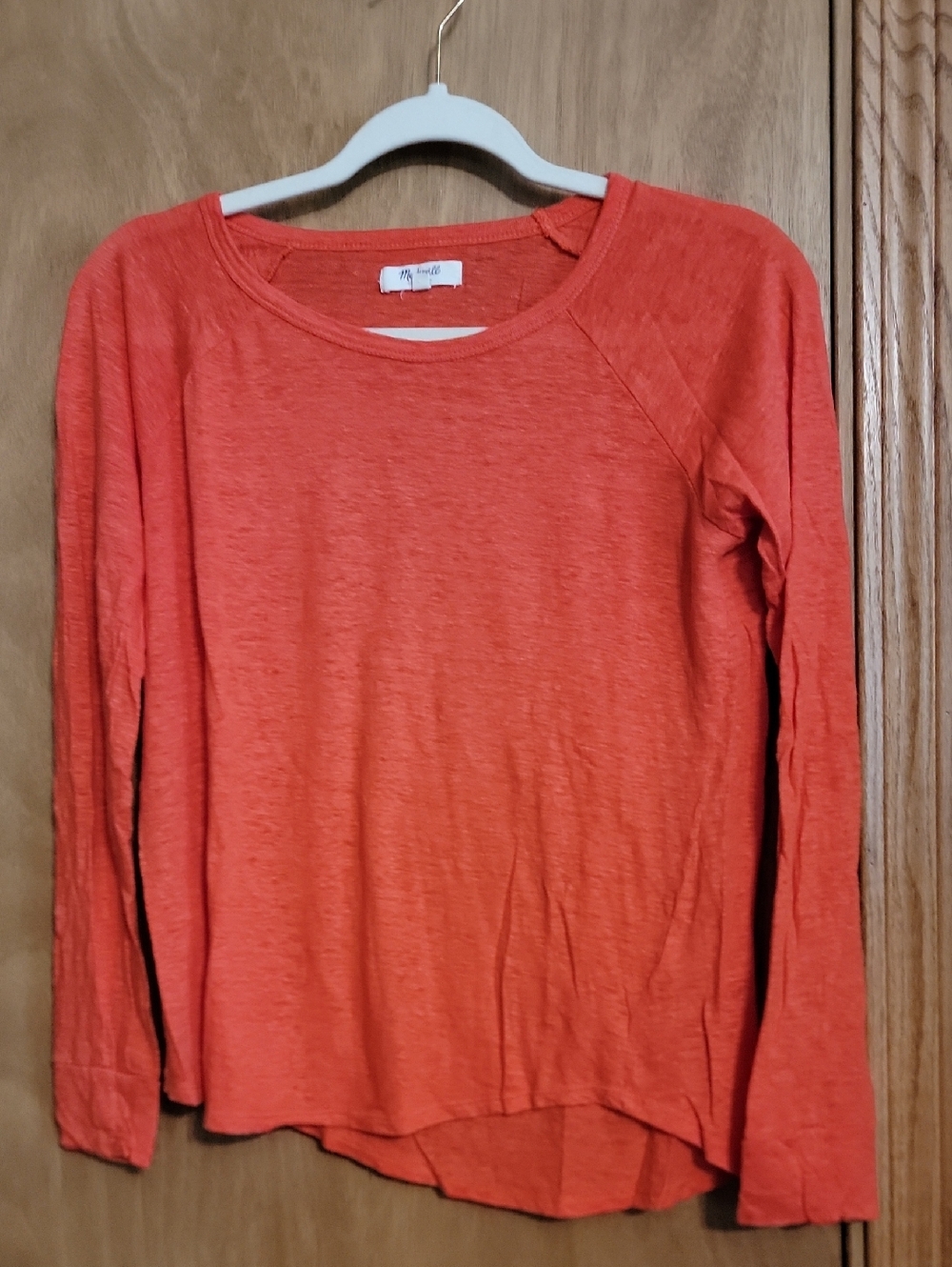 Madewell Orange Crew Neck Long Sleeve Tee